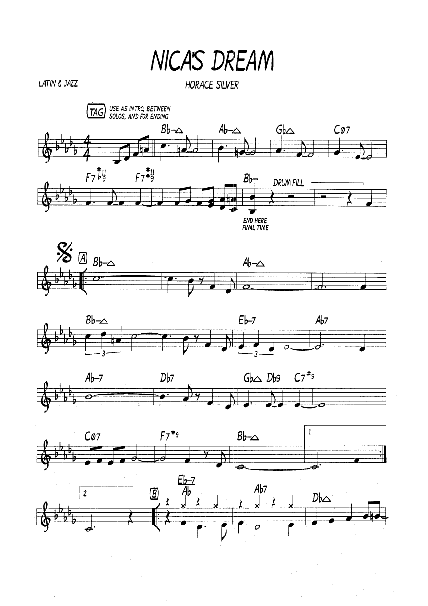 Ноты джазового стандарта: Nica's dream (Horace Silver)