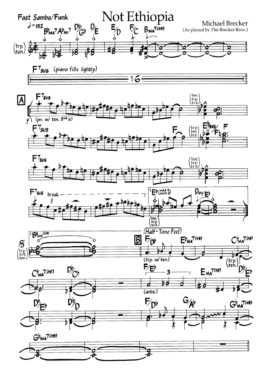 Ноты джазового стандарта: Not ethiopia (Michael Brecker)