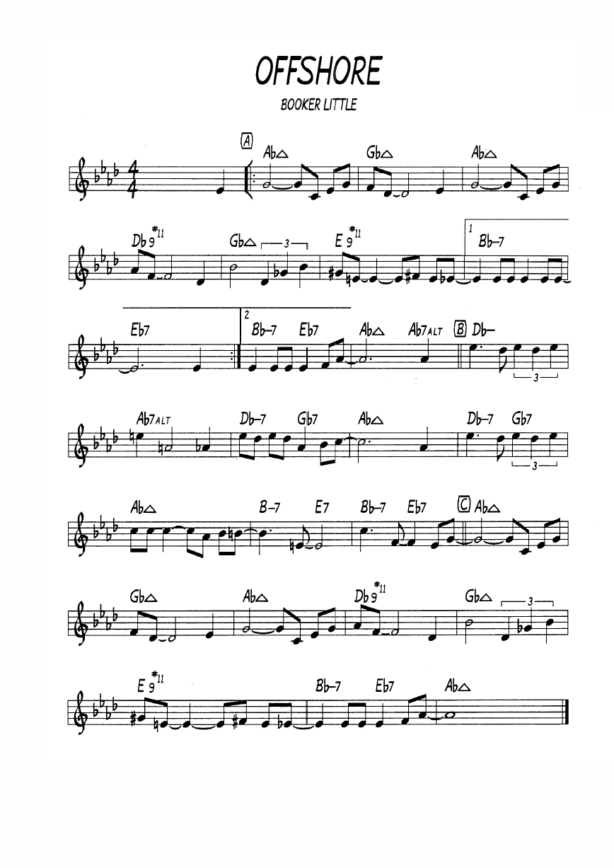 Ноты джазового стандарта: Offhore (Booker little)