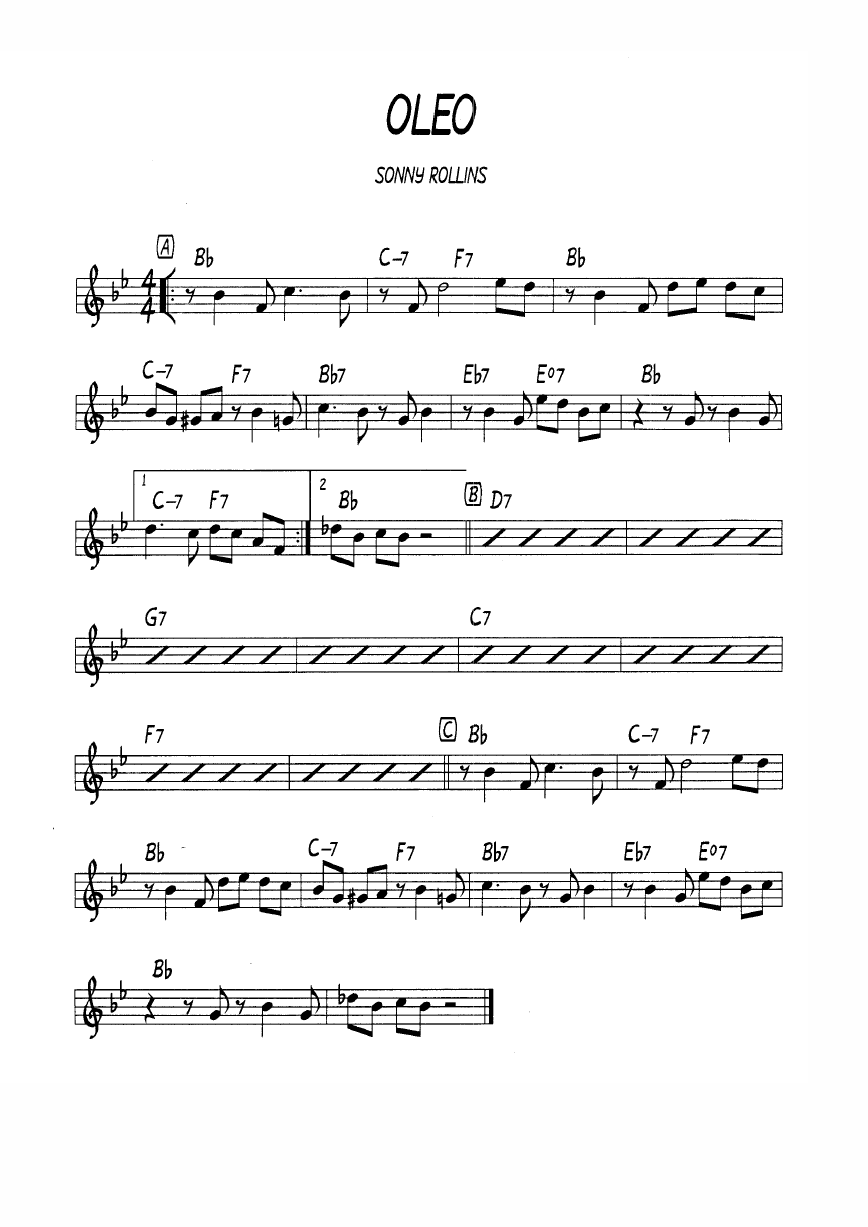Ноты джазового стандарта: Oleo (Sonny Rollins)