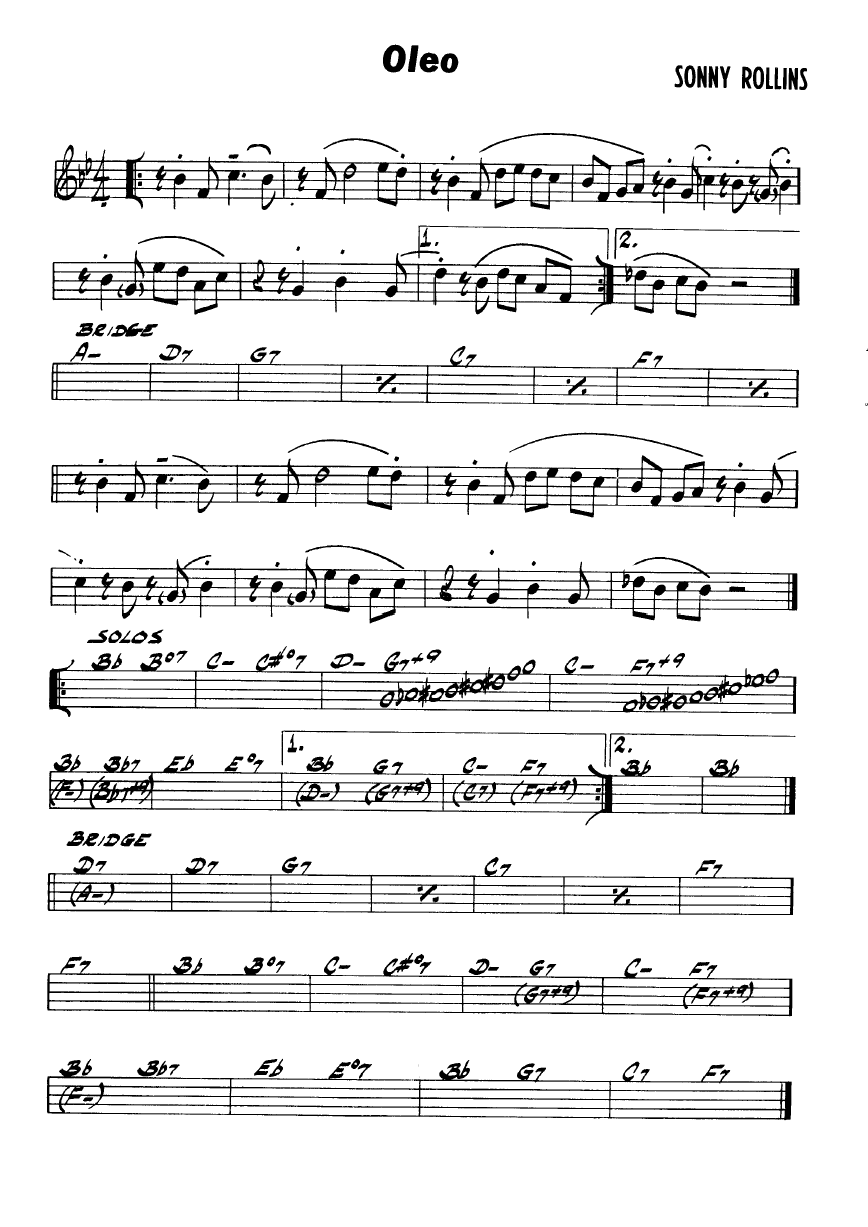 Ноты джазового стандарта: Oleo (Sonny Rollins)