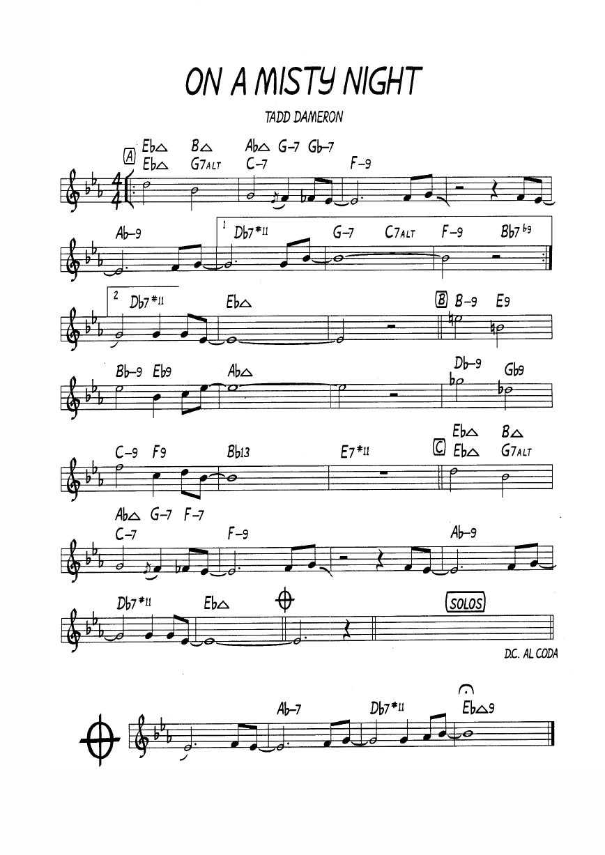 Ноты джазового стандарта: On a misty night (Tadd Dameron)