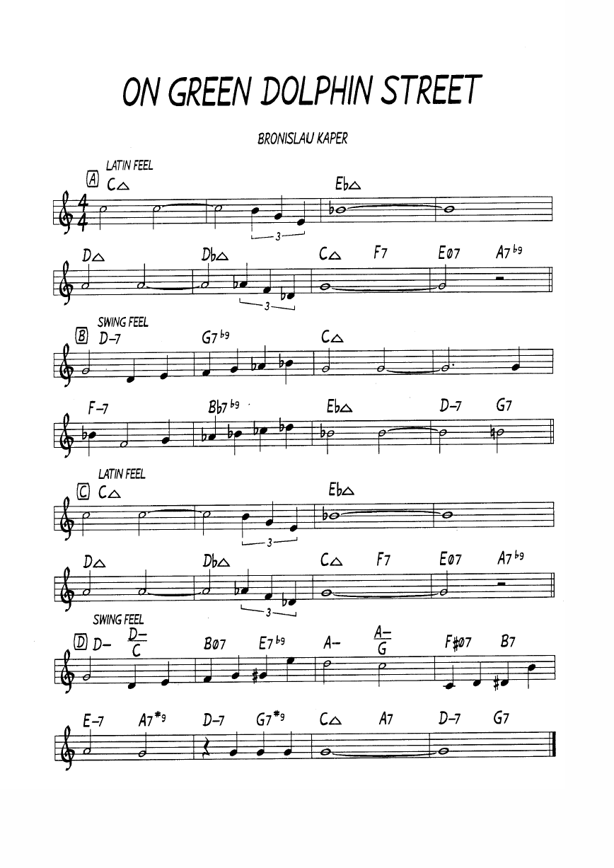 Ноты джазового стандарта: On green dolphin street (Bronislau Kaper)