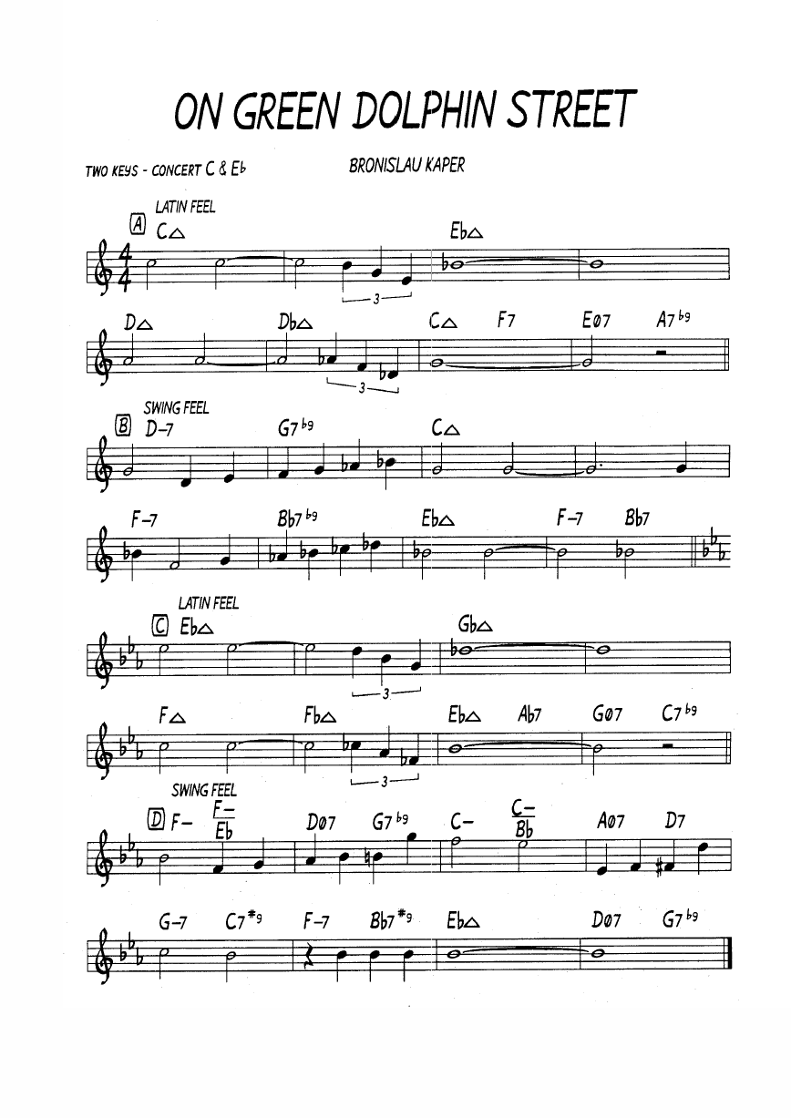 Ноты джазового стандарта: On green dolphin street (Bronislau Kaper)