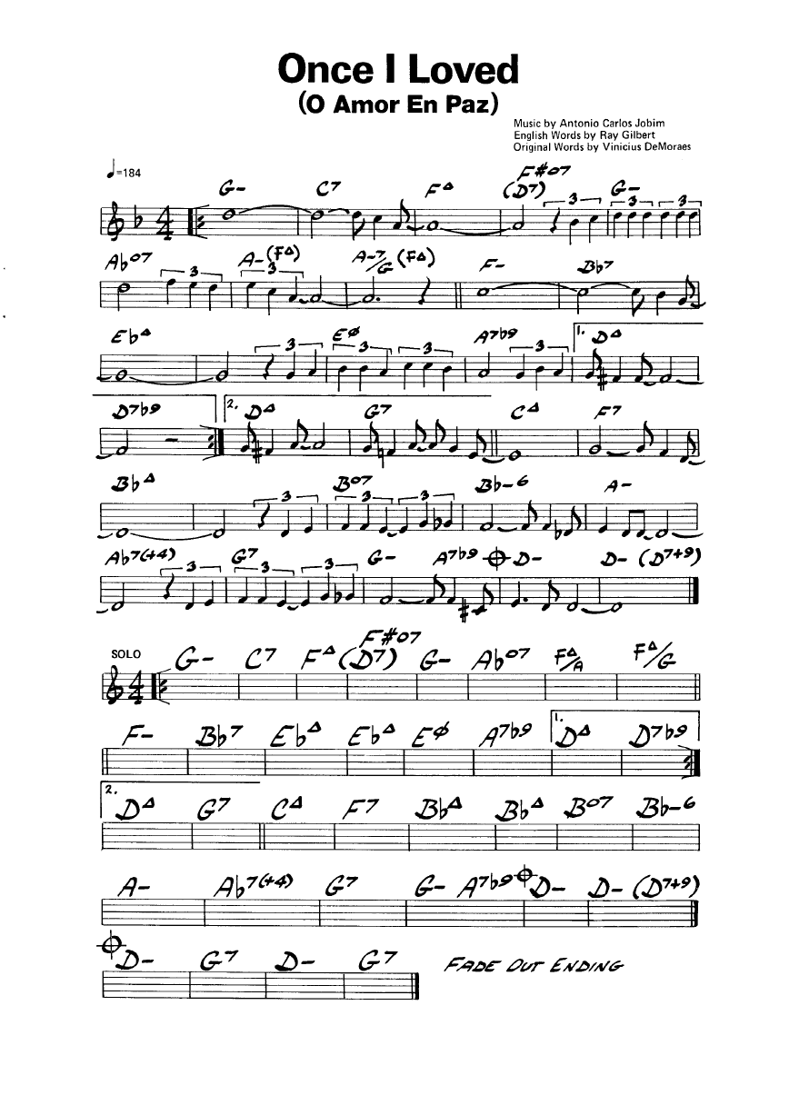 Ноты джазового стандарта: Once i loved (Antonio Carlos Jobim/Ray Gilbert)