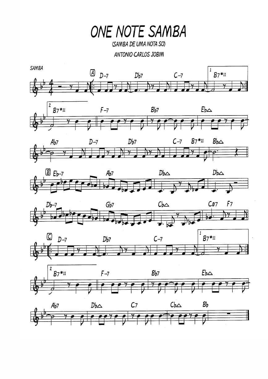 Ноты джазового стандарта: One note samba (Antonio Carlos Jobim)