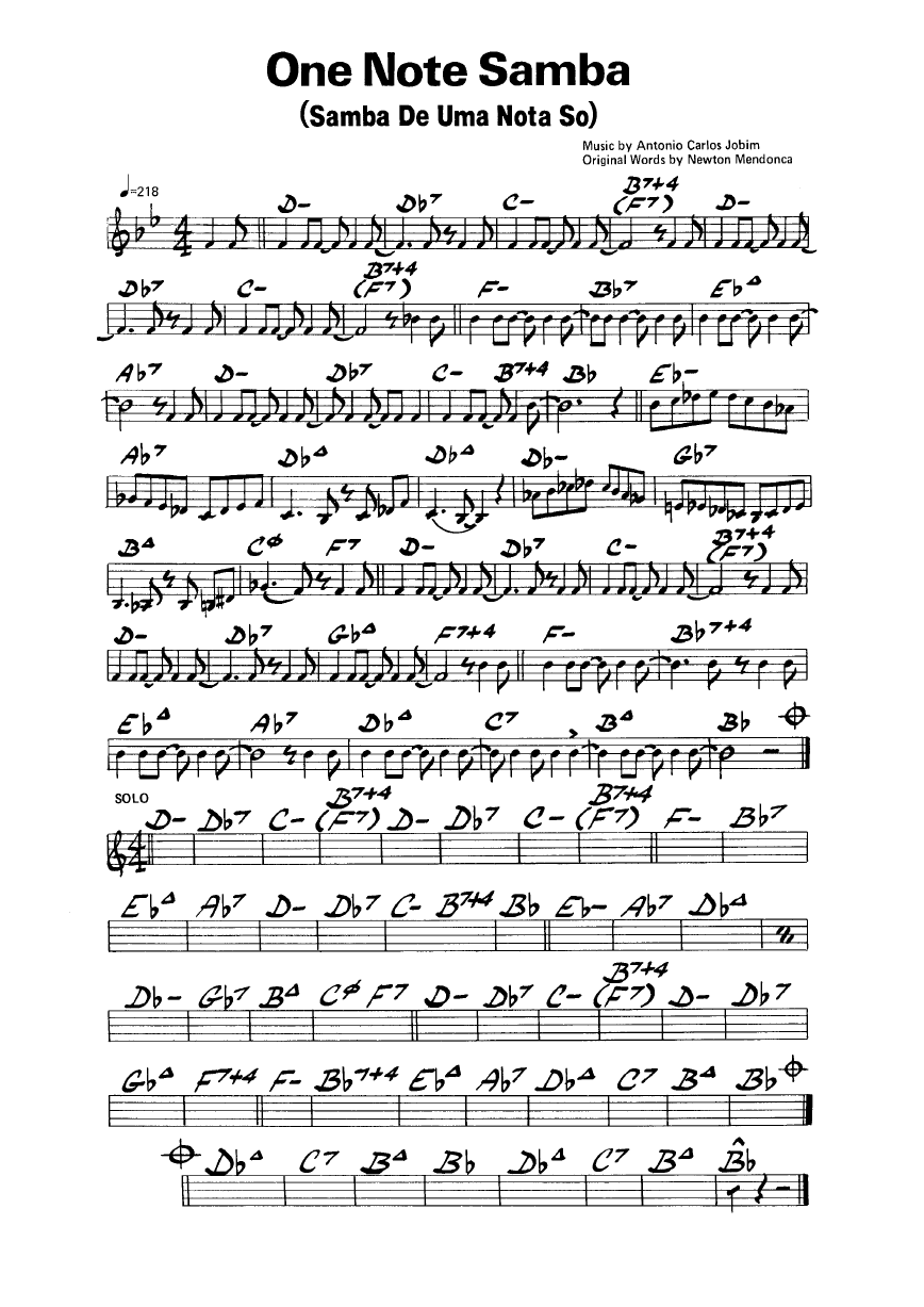 Ноты джазового стандарта: One note samba (Antonio Carlos Jobim)