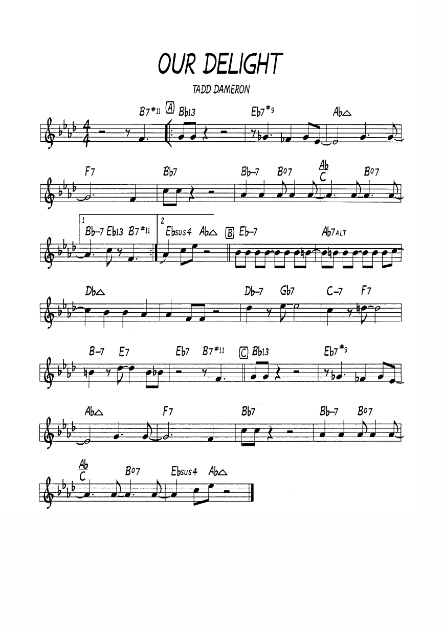 Ноты джазового стандарта: Our delight (Tadd Dameron)