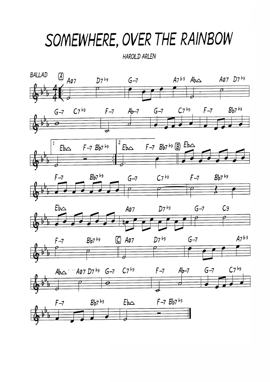 Ноты джазового стандарта: Over the rainbow (Harold Arlen)