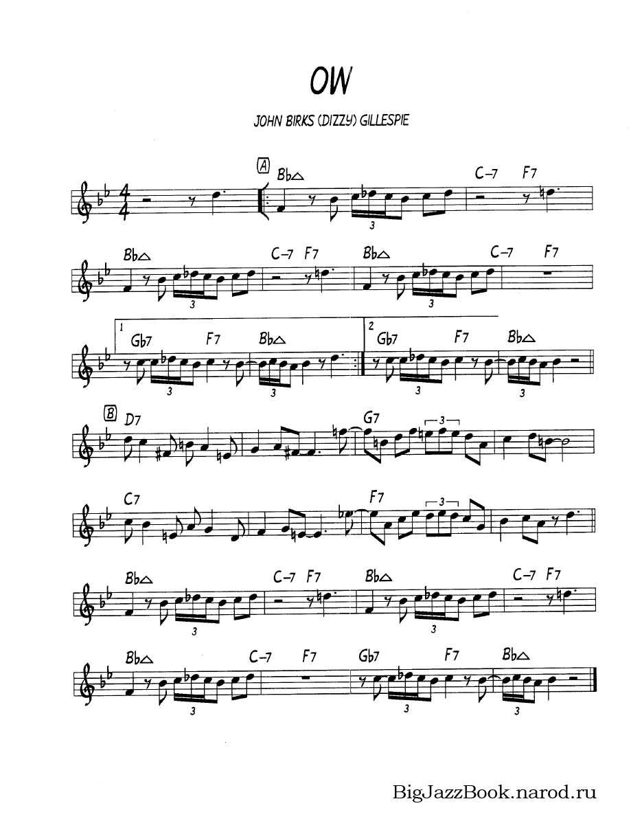 Ноты джазового стандарта: Ow (Dizzy Gillespie)
