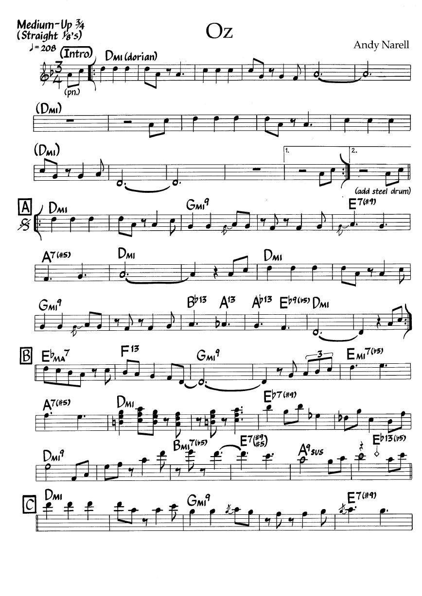 Ноты джазового стандарта: Oz (Andy Narell)