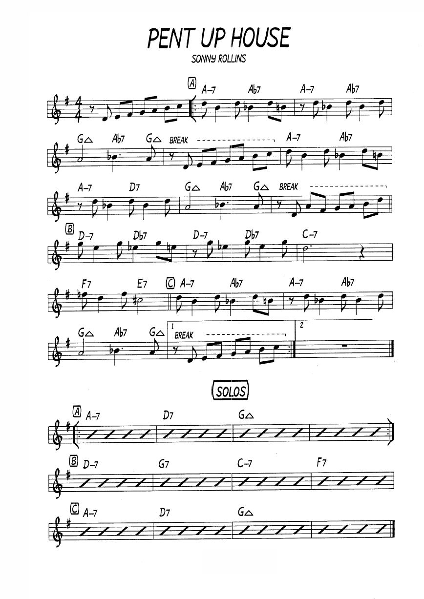 Ноты джазового стандарта: Pent up house (Sonny Rollins)