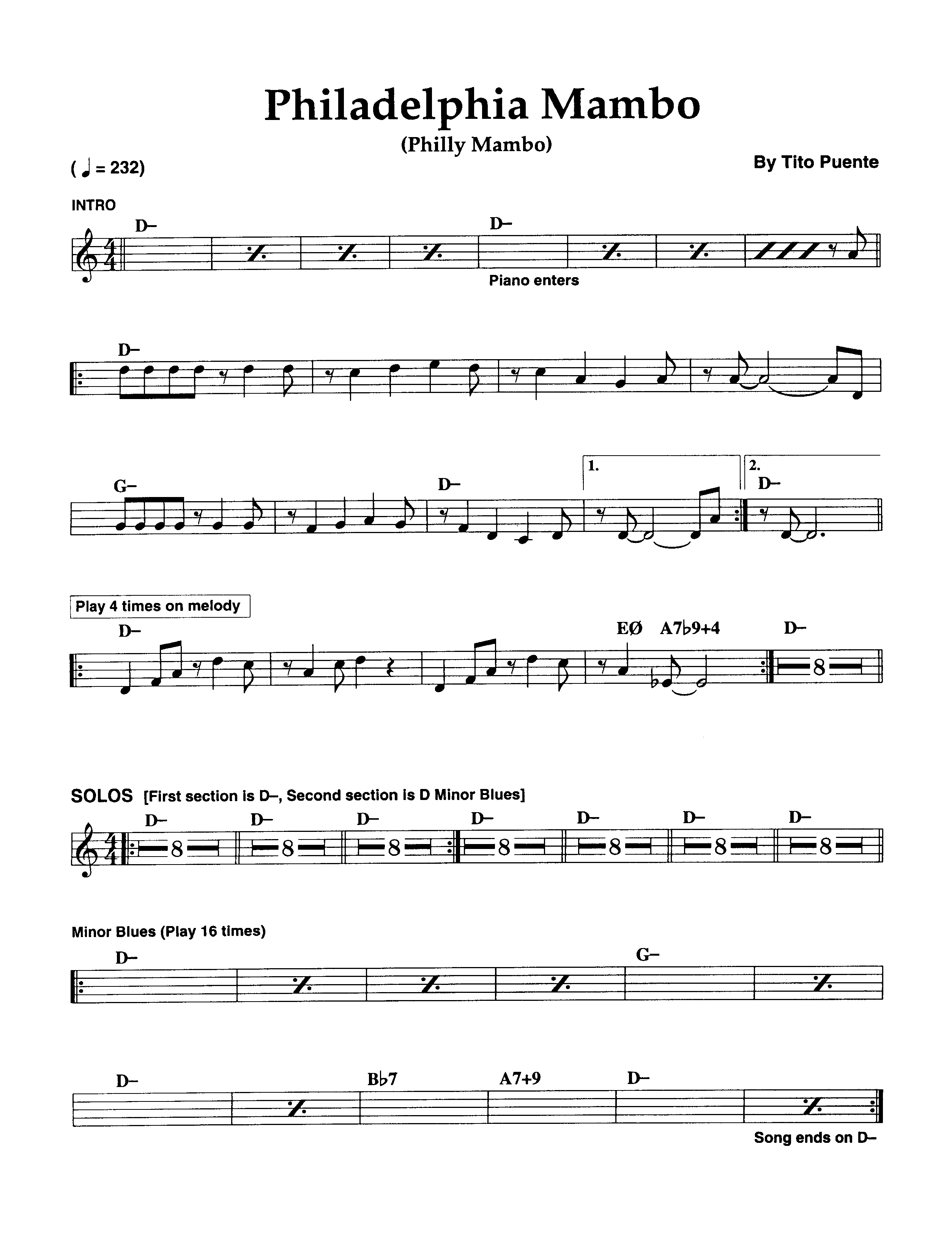 Ноты джазового стандарта: Philadelphia mambo (Tito Puente)