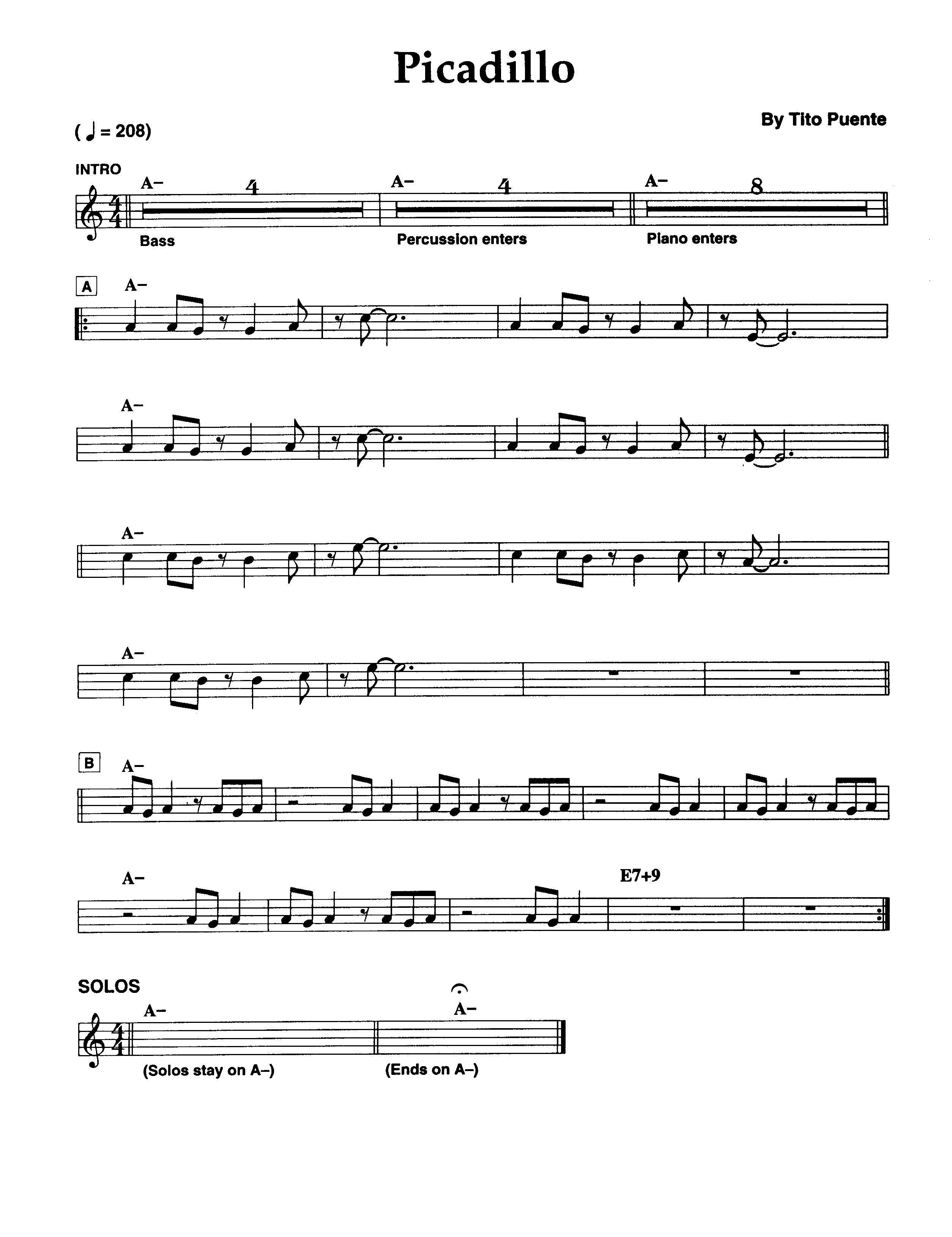 Ноты джазового стандарта: Picadillo (Tito Puente)