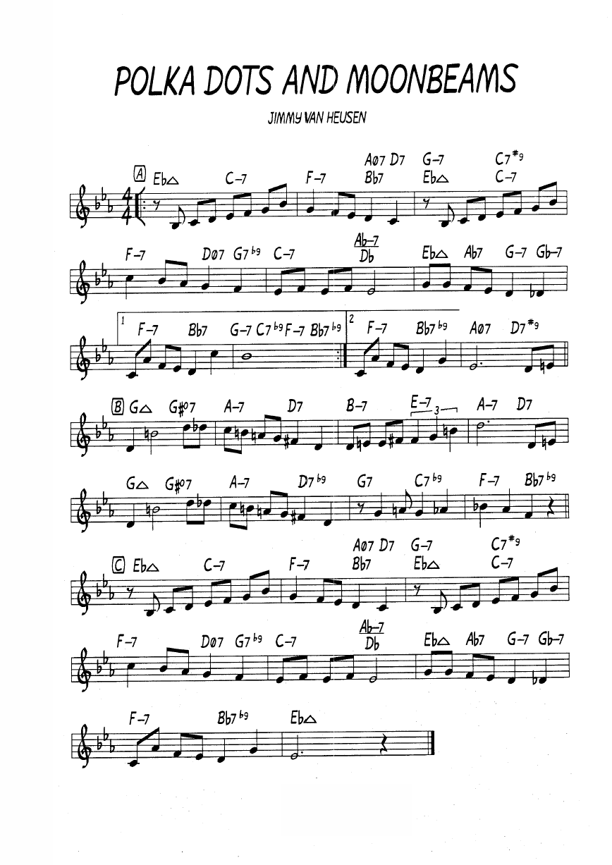 Ноты джазового стандарта: Polkadots and moonbeams (Jimmy Van Heusen/Johnny Burke)