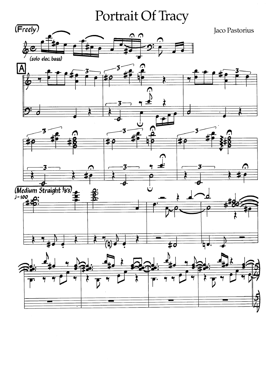 Ноты джазового стандарта: Portrait of tracy (Jaco Pastorius)