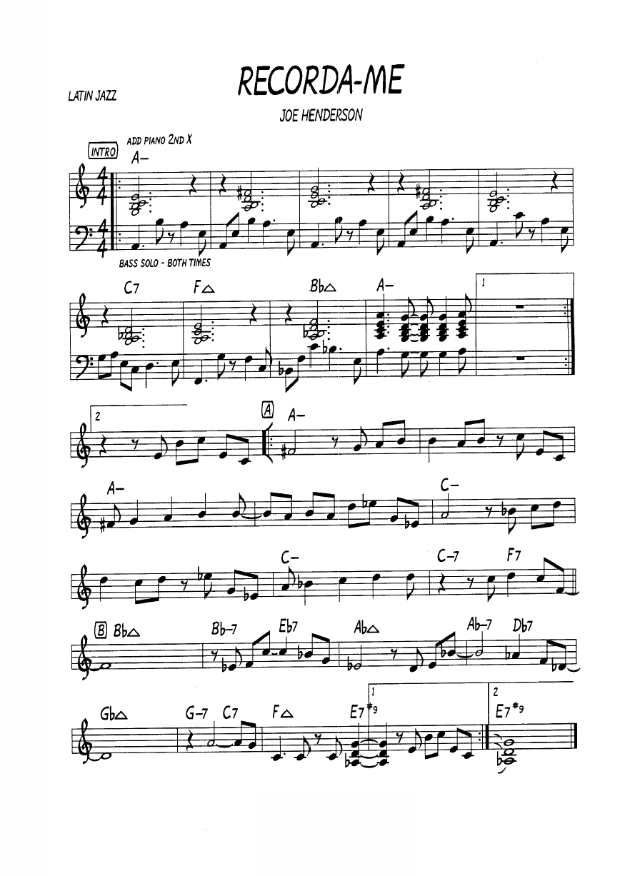 Ноты джазового стандарта: Recorda me (Joe Henderson)