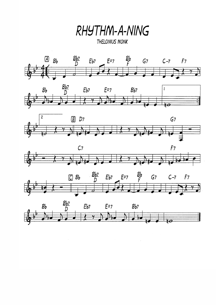 Ноты джазового стандарта: Rhythm a ning (Thelonious Monk)