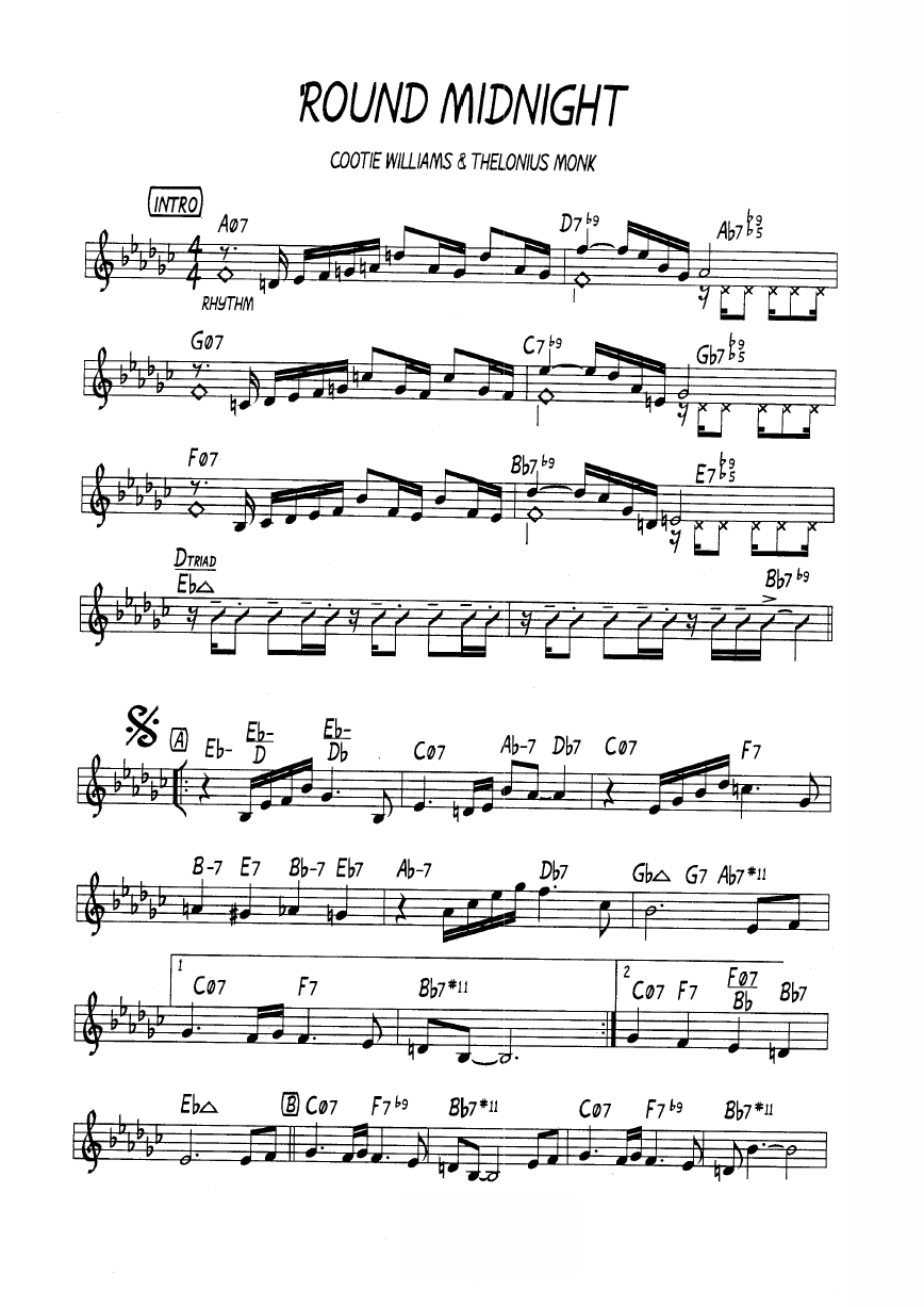 Ноты джазового стандарта: Round midnight (Cootie Williams/Thelonius Monk)