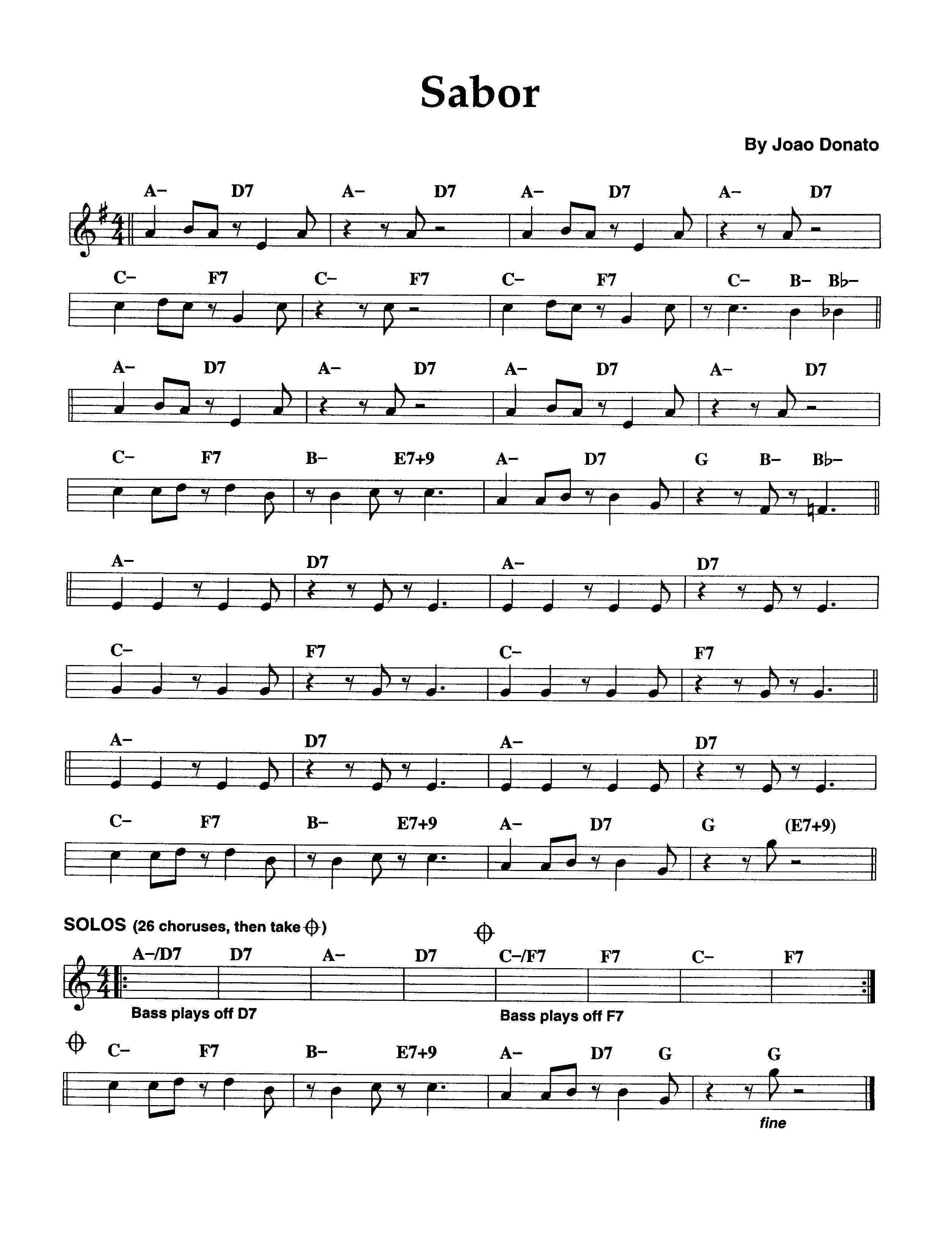 Ноты джазового стандарта: Sabor (Joao Donato)