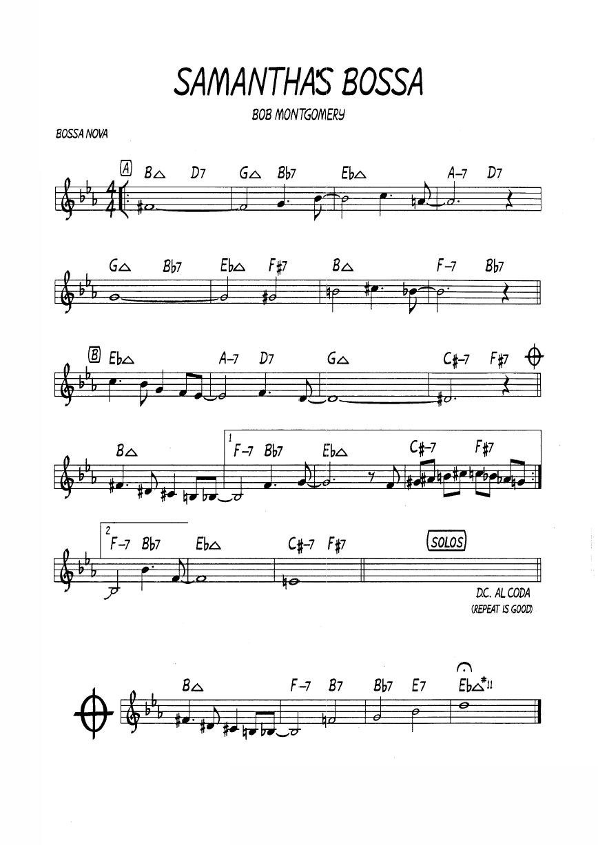Ноты джазового стандарта: Samantha's bossa (Bob Montgomery)