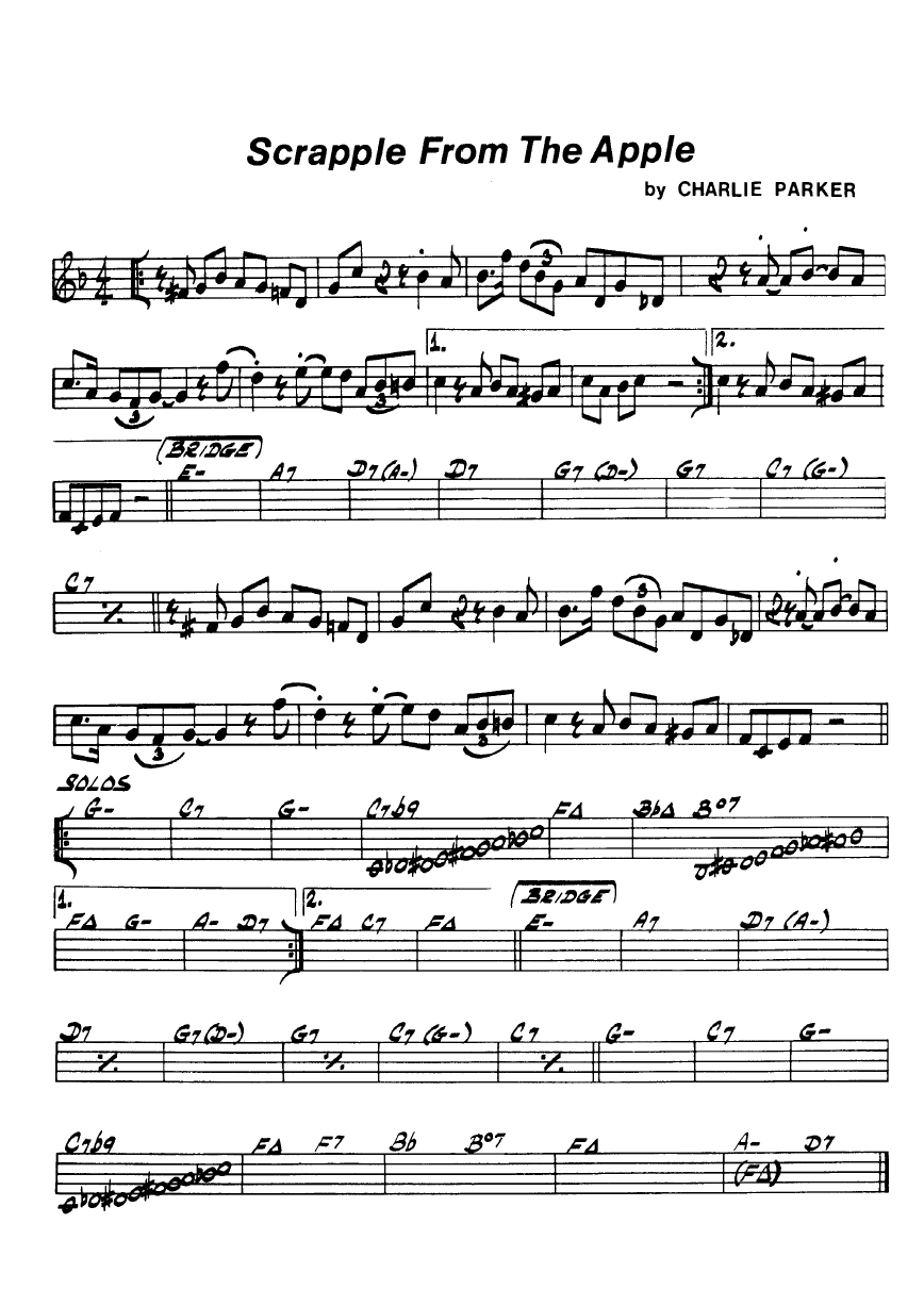 Ноты джазового стандарта: Scrapple from the apple (Charlie Parker)
