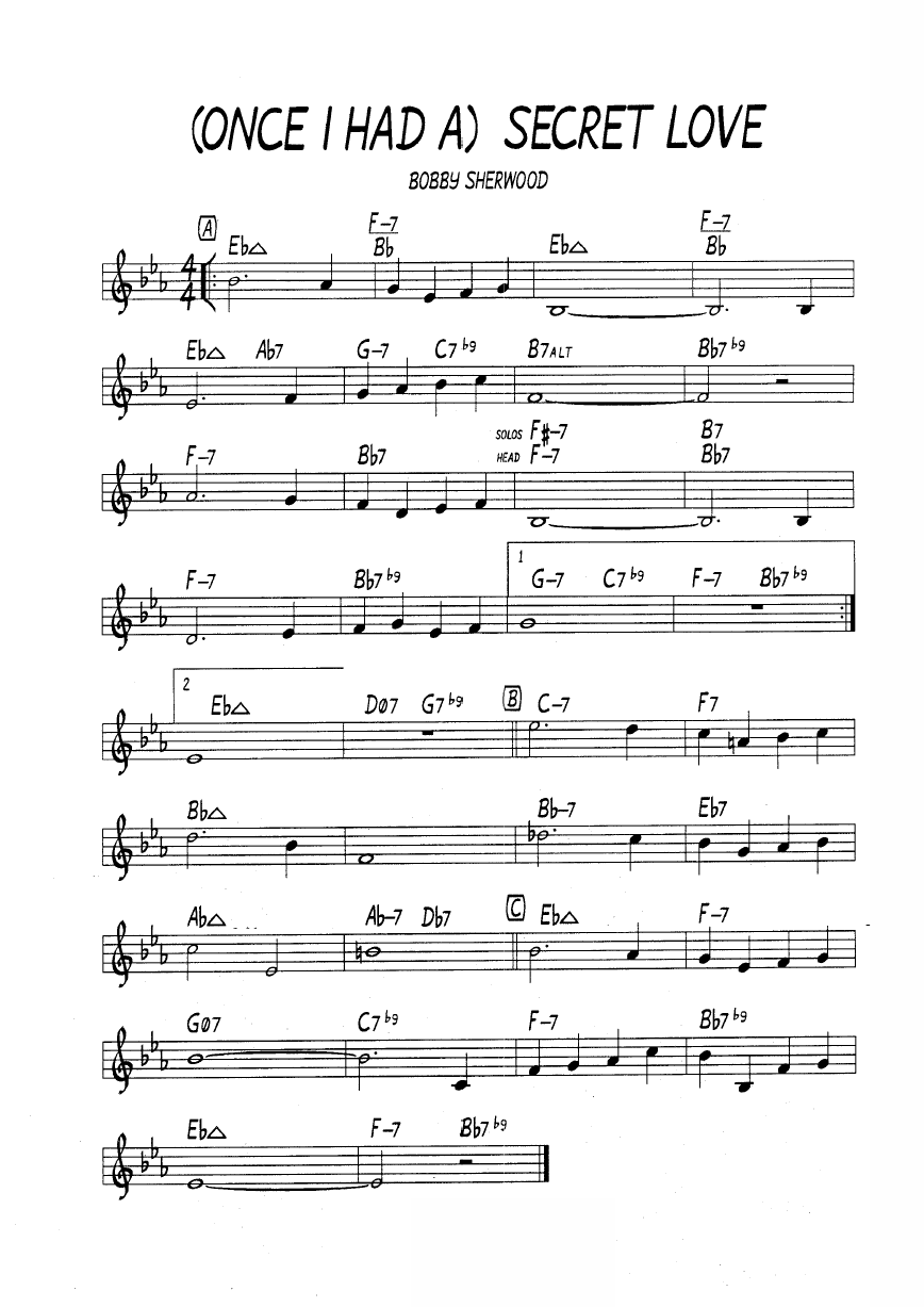 Ноты джазового стандарта: Secret love (Bobby Sherwood)