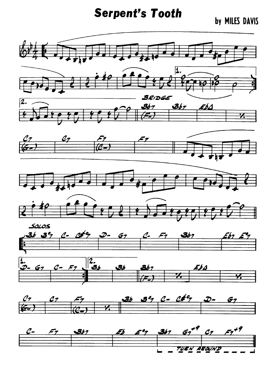 Ноты джазового стандарта: Serpent's tooth (Miles Davis)