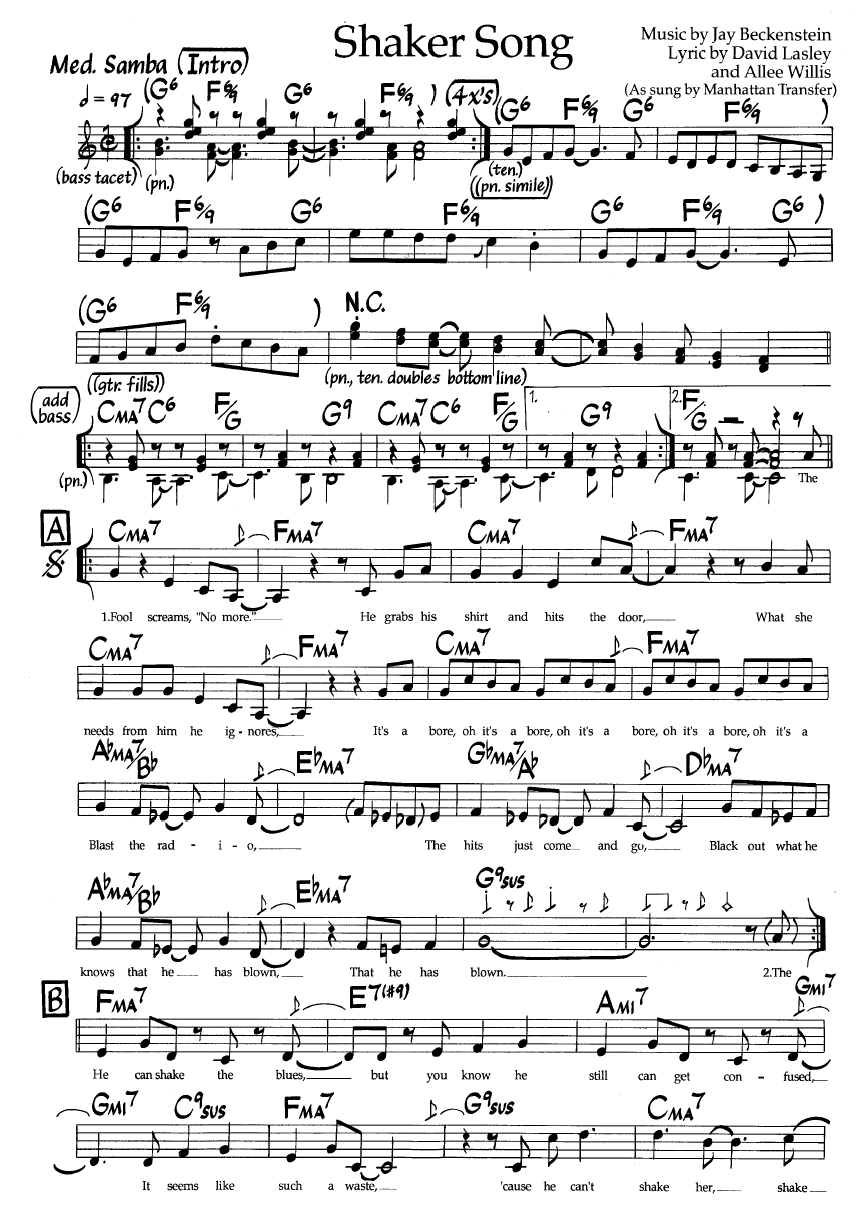 Ноты джазового стандарта: Shaker song (Jay Beckenstein/David Lasly/Allee Willis)