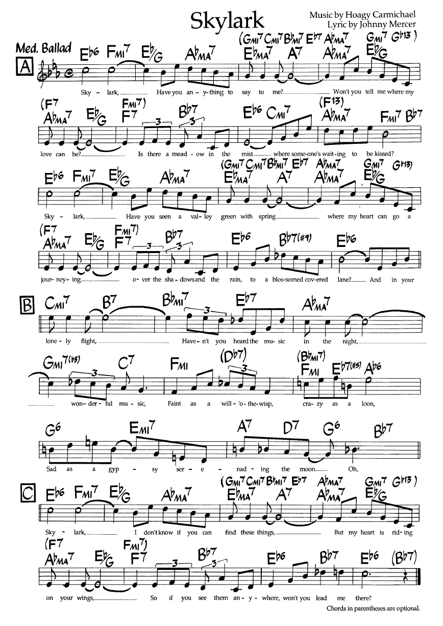 Ноты джазового стандарта: Skylark (Hoagy Carmichael/Johnny Mercer)