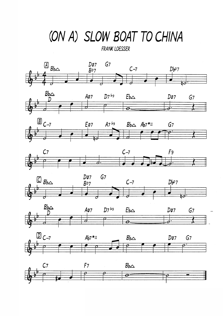 Ноты джазового стандарта: Slow boat to china (Frank Loesser)