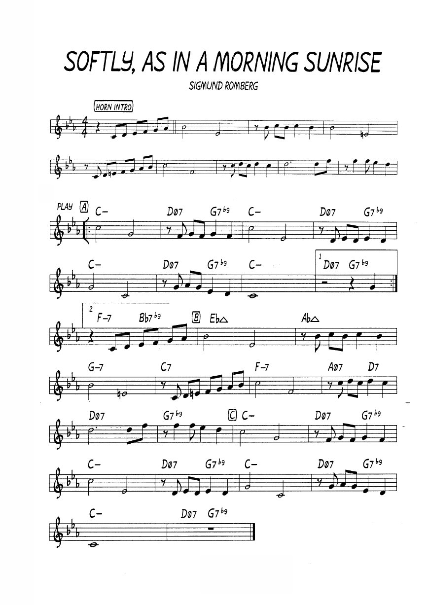 Ноты джазового стандарта: Softly, as in a morning sunrises (Sigmund Romberg)