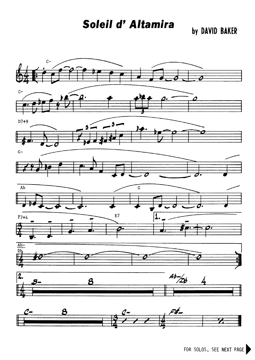 Ноты джазового стандарта: Soleil d'altamira (David Baker)