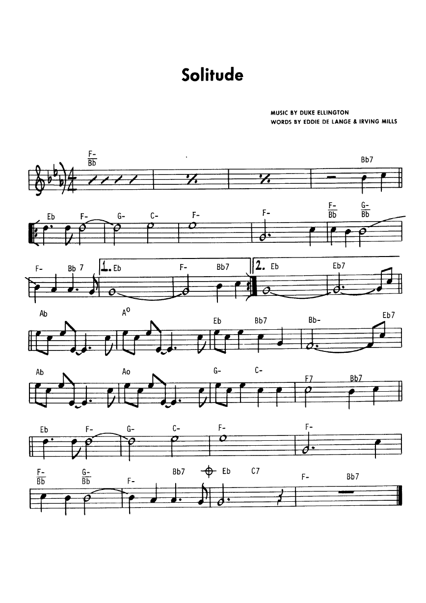 Ноты джазового стандарта: Solitude (Duke Ellington/Eddie Lange/Irving Mills)