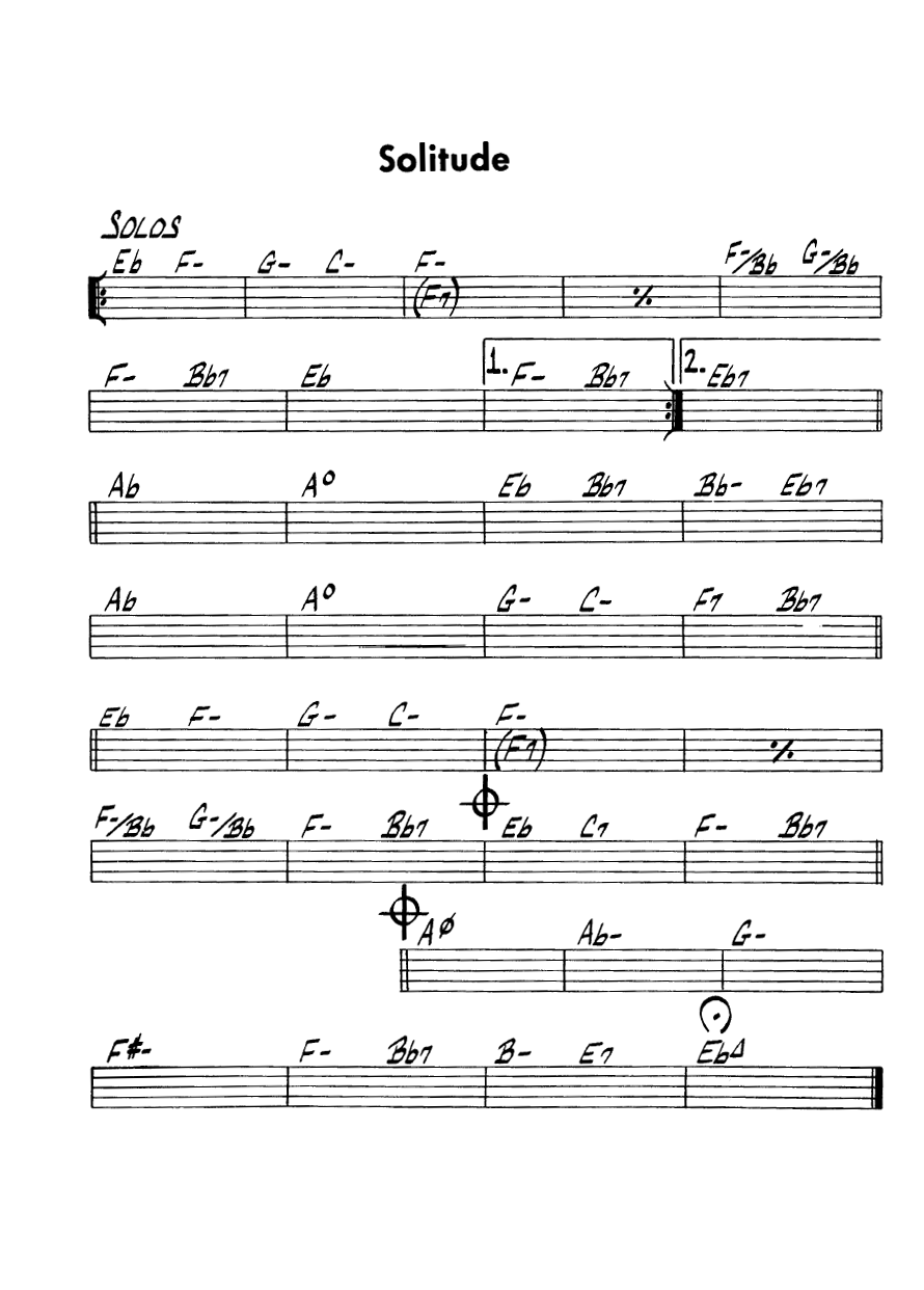 Ноты джазового стандарта: Solitude (Duke Ellington/Eddie Lange/Irving Mills)