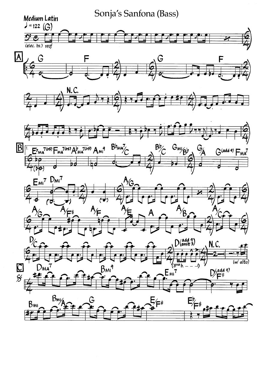 Ноты джазового стандарта: Sonja's sanfona (Jimmy Haslip/Bill Gable)