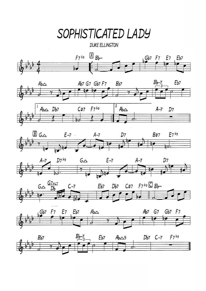 Ноты джазового стандарта: Sophisticated lady (Duke Ellington/Irving Mills)
