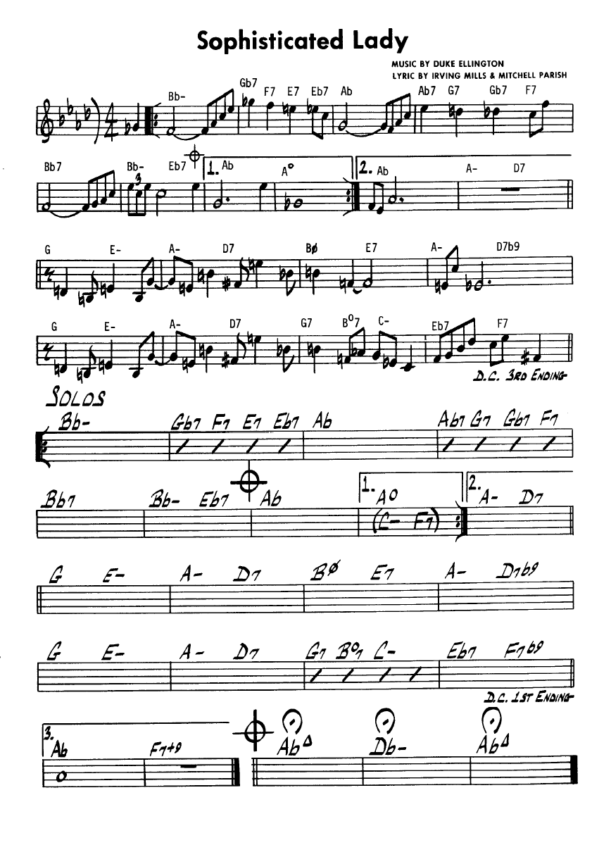Ноты джазового стандарта: Sophisticated lady (Duke Ellington/Irving Mills)