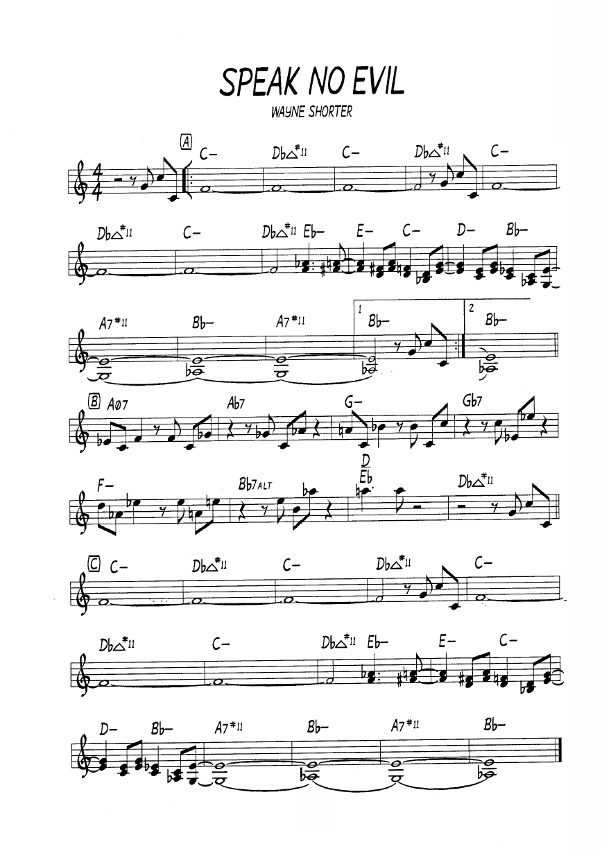 Ноты джазового стандарта: Speak no evil (Wayne Shorter)