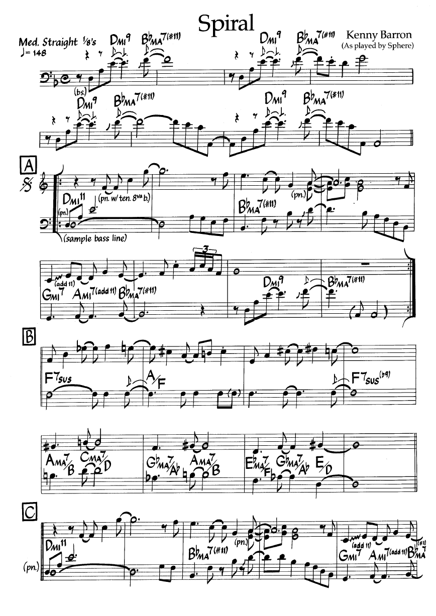 Ноты джазового стандарта: Spiral (Kenny Barron)