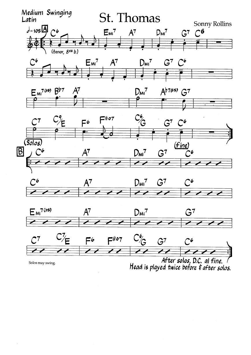 Ноты джазового стандарта: St.Thomas (Sonny Rollins)