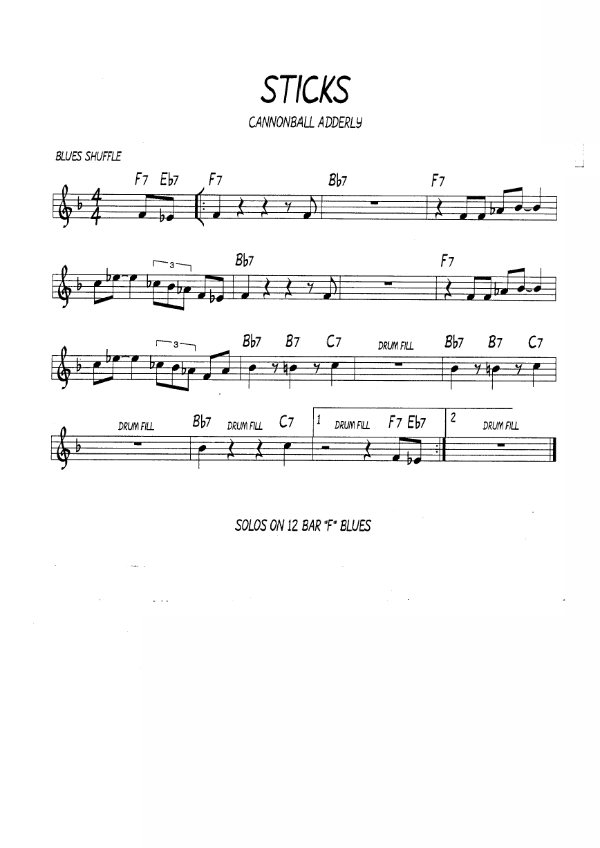 Ноты джазового стандарта: Sticks (Cannonball Adderly)