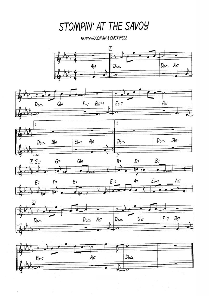 Ноты джазового стандарта: Stompin' at the savoy (Benny Goodman/Chick Webb)