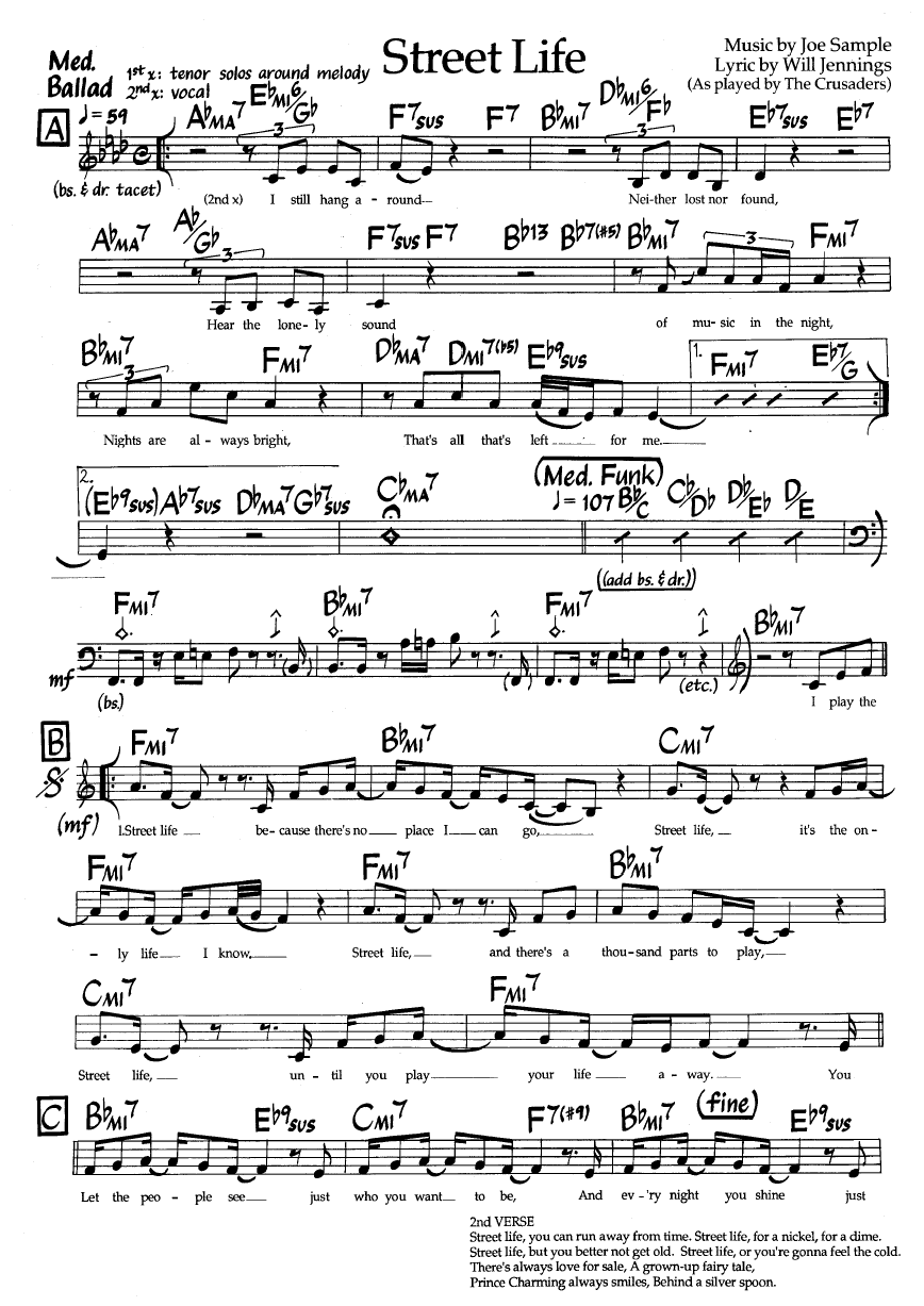 Ноты джазового стандарта: Street life (Joe Sample/Will Jennings)