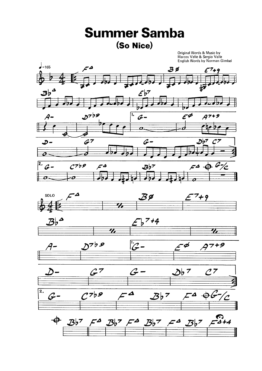 Ноты джазового стандарта: Summer samba / So nice (Marcos Valle/Sergio Valle)