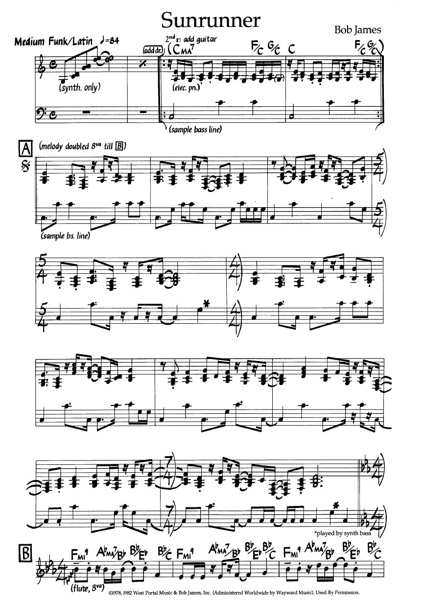 Ноты джазового стандарта: Sunrunner (Bob James)