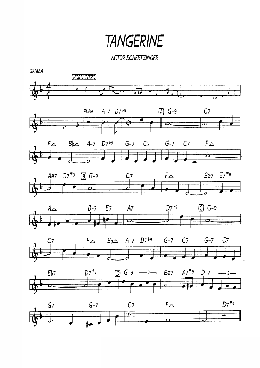 Ноты джазового стандарта: Tangerine (Victor Schertzinger)