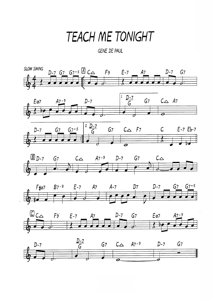 Ноты джазового стандарта: Teach me tonight (Gene De Paul)