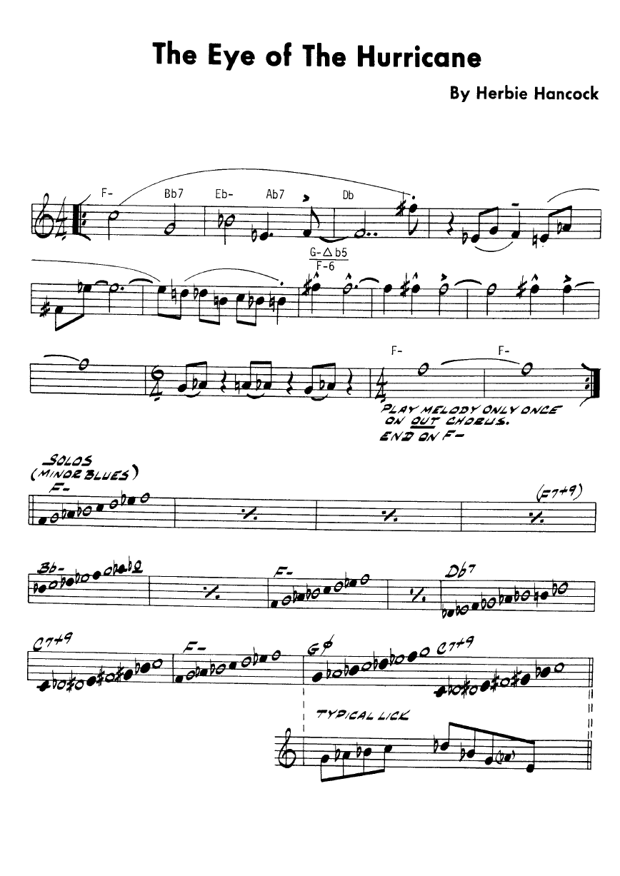 Ноты джазового стандарта: The eye of the hurricane (Herbie Hancock)