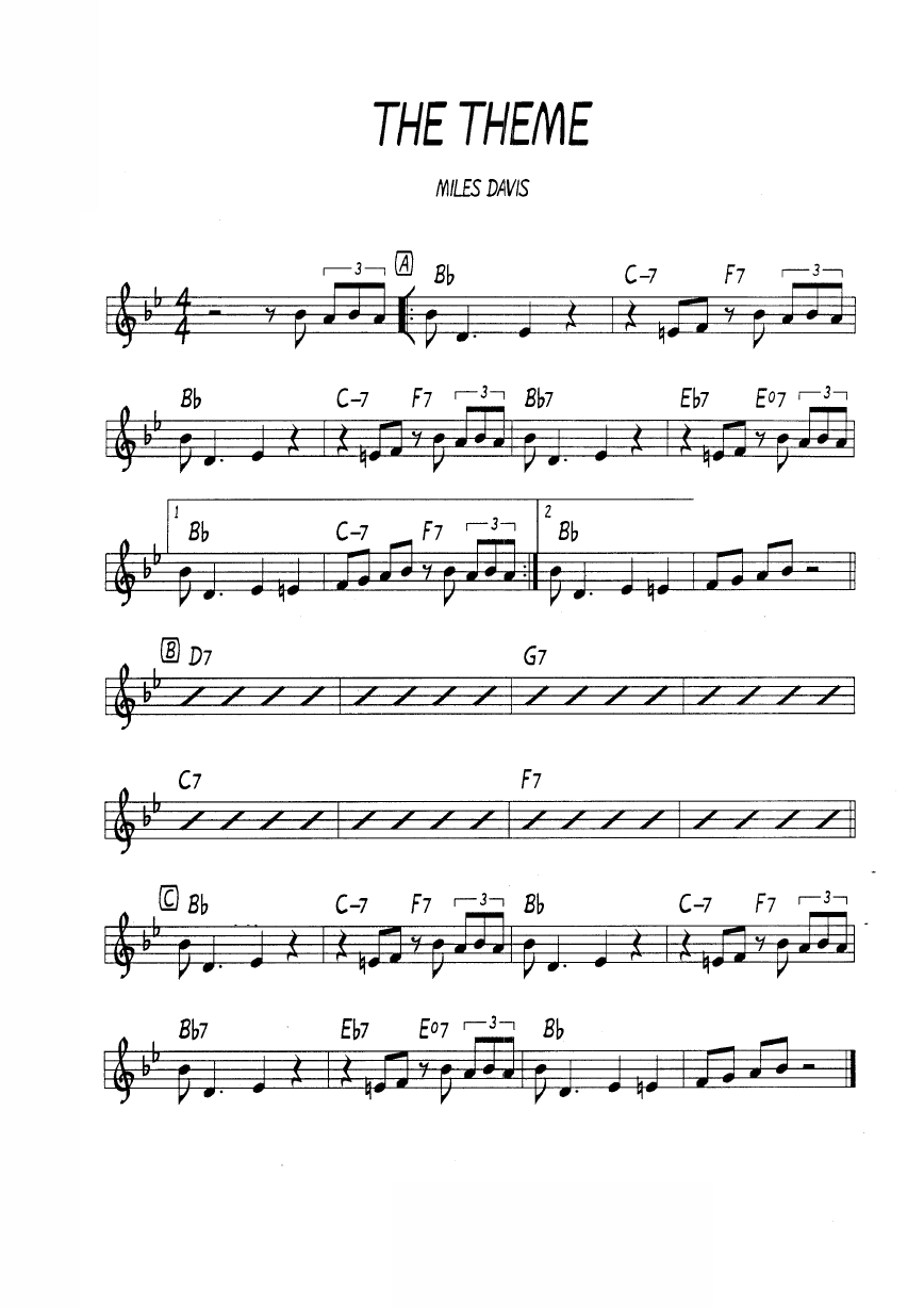 Ноты джазового стандарта: The theme (Miles Davis)